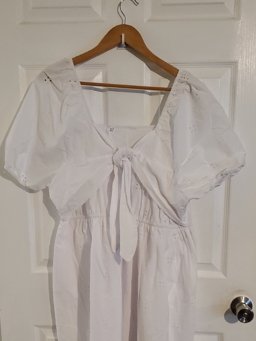 Time and Tru White Tie-Front Eyelet Top